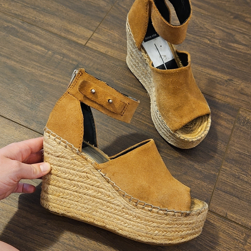 Dolce Vita Tan Suede Espadrille Wedge Sandals